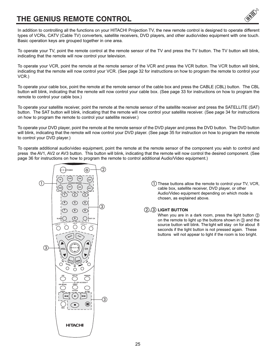 The genius remote control, ቢባ ቤ ቤ ቤ | Hitachi 53SWX01W  EN User Manual | Page 25 / 76