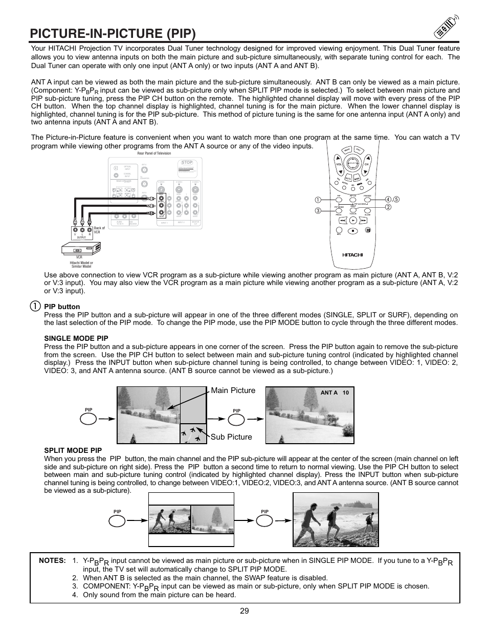 Picture-in-picture (pip), Main picture sub picture, ብ,ቦ ባ ቤ ቢ | Ant a 10 | Hitachi 53SWX01W  EN User Manual | Page 29 / 76