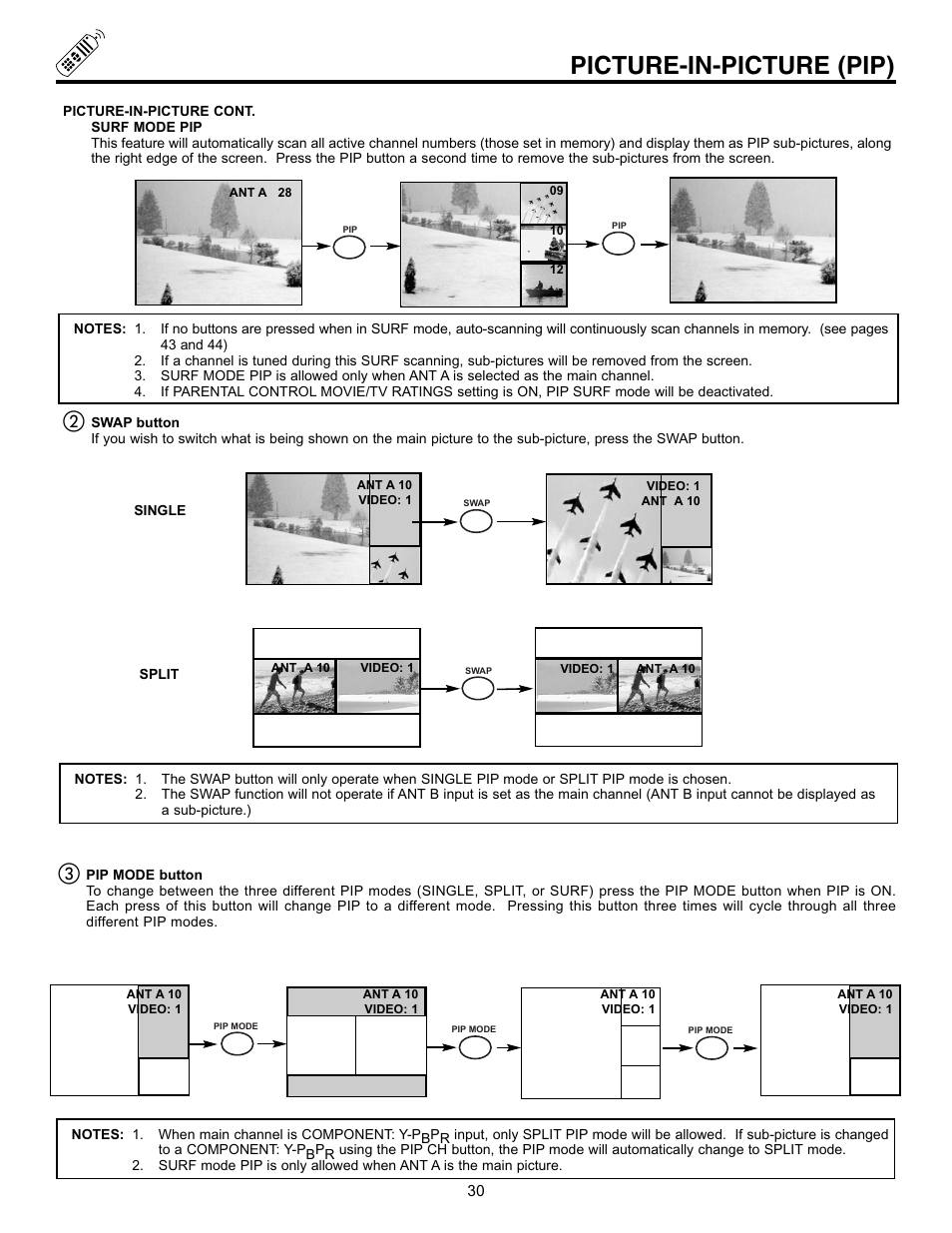 Picture-in-picture (pip) | Hitachi 53SWX01W  EN User Manual | Page 30 / 76