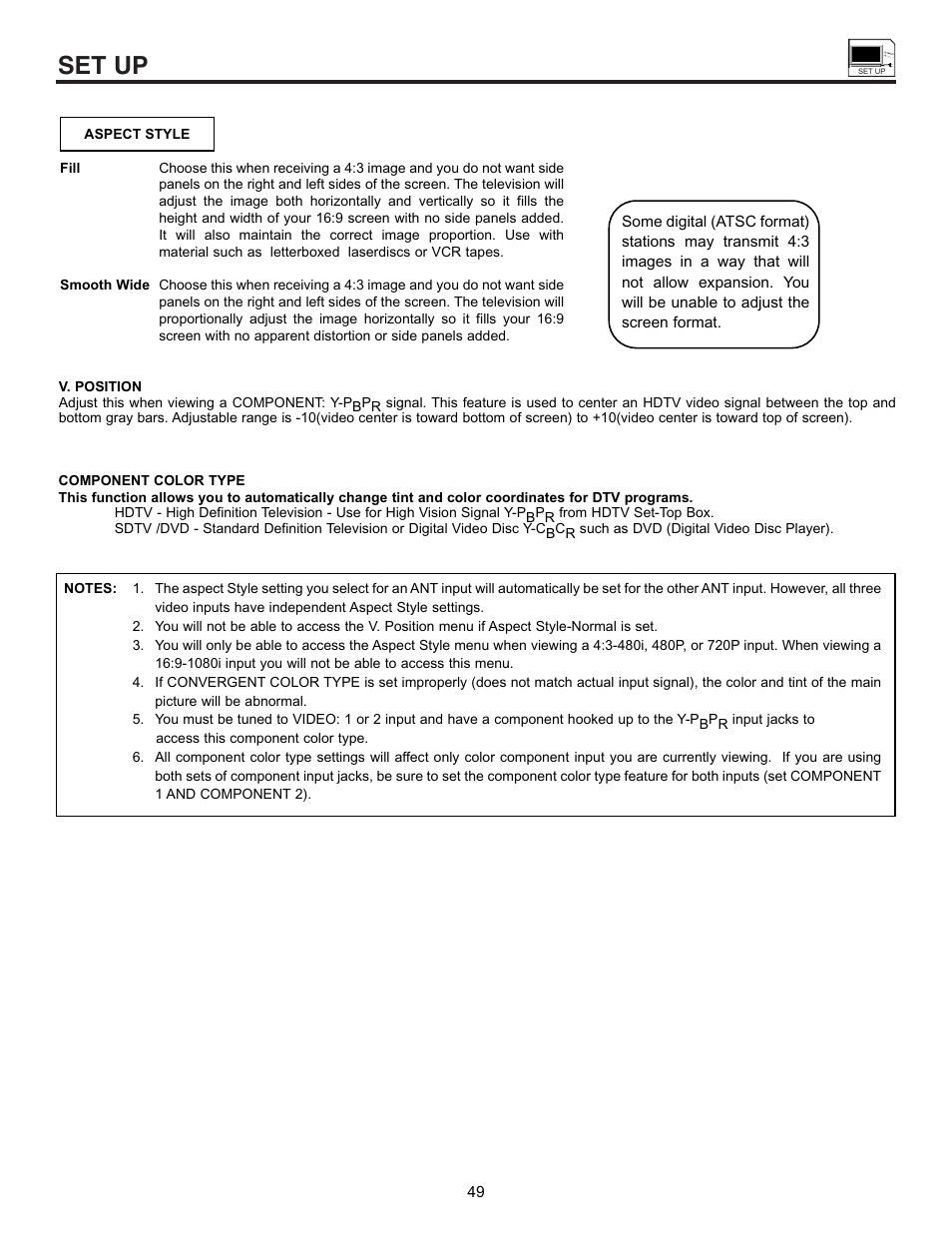 Set up | Hitachi 53SWX01W  EN User Manual | Page 49 / 76