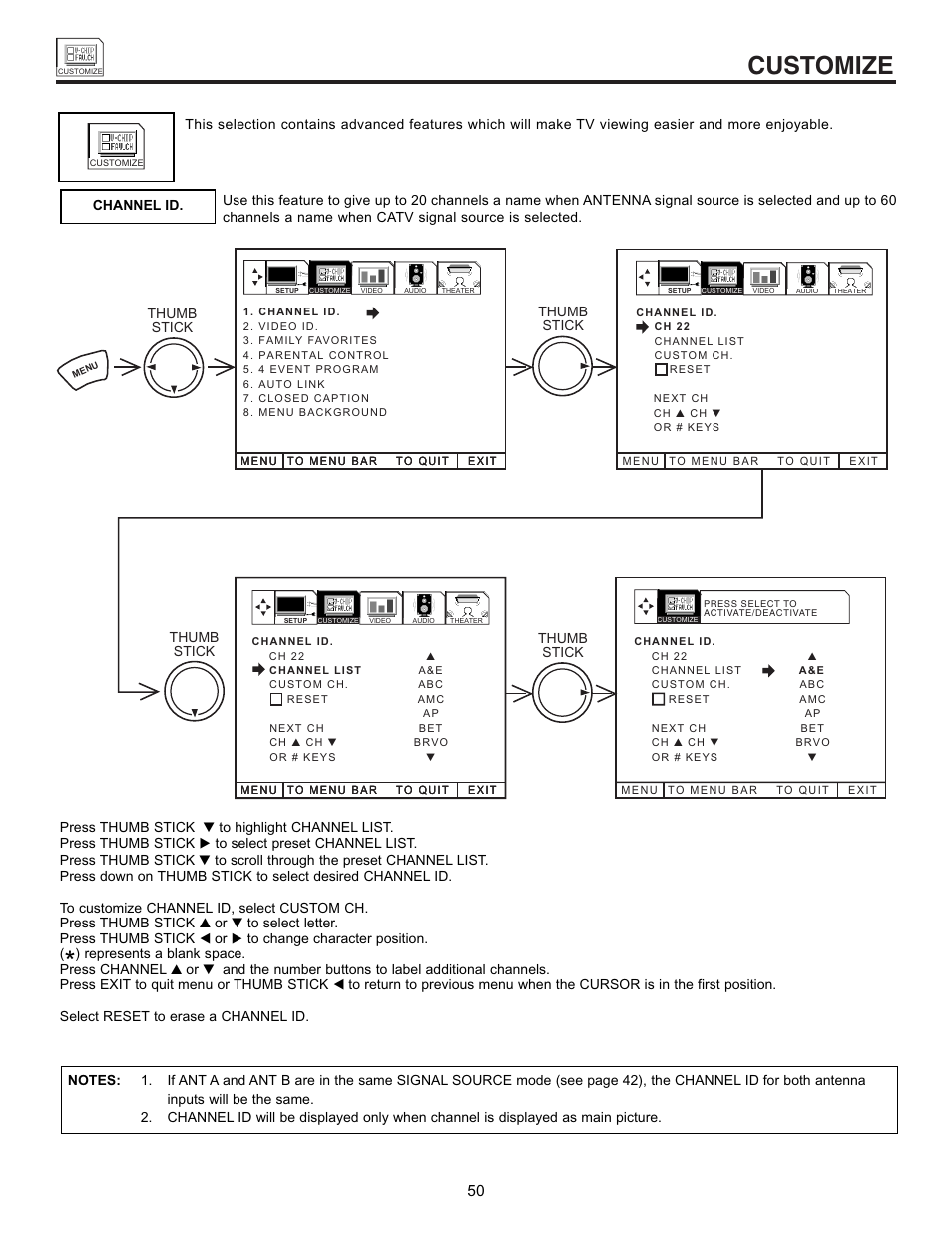 Customize | Hitachi 53SWX01W  EN User Manual | Page 50 / 76