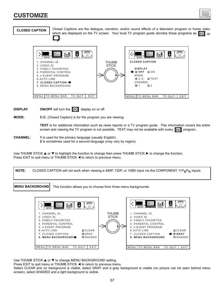 Customize | Hitachi 53SWX01W  EN User Manual | Page 57 / 76