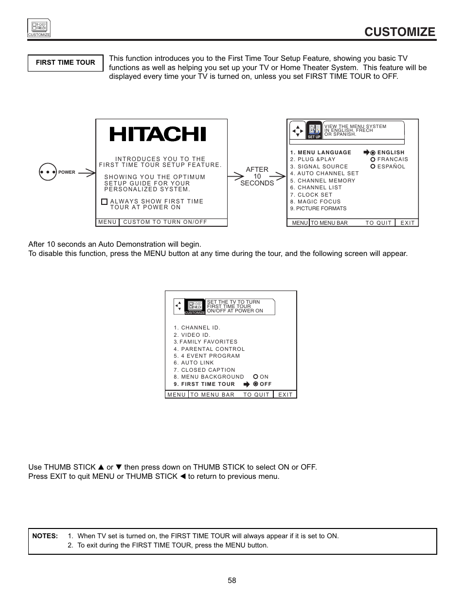 Customize | Hitachi 53SWX01W  EN User Manual | Page 58 / 76