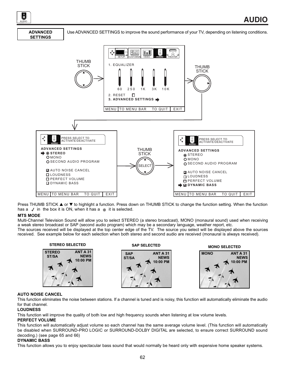 Audio | Hitachi 53SWX01W  EN User Manual | Page 62 / 76