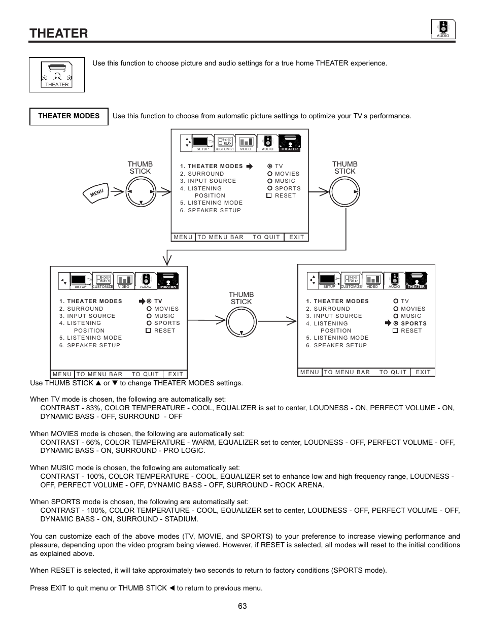 Theater | Hitachi 53SWX01W  EN User Manual | Page 63 / 76