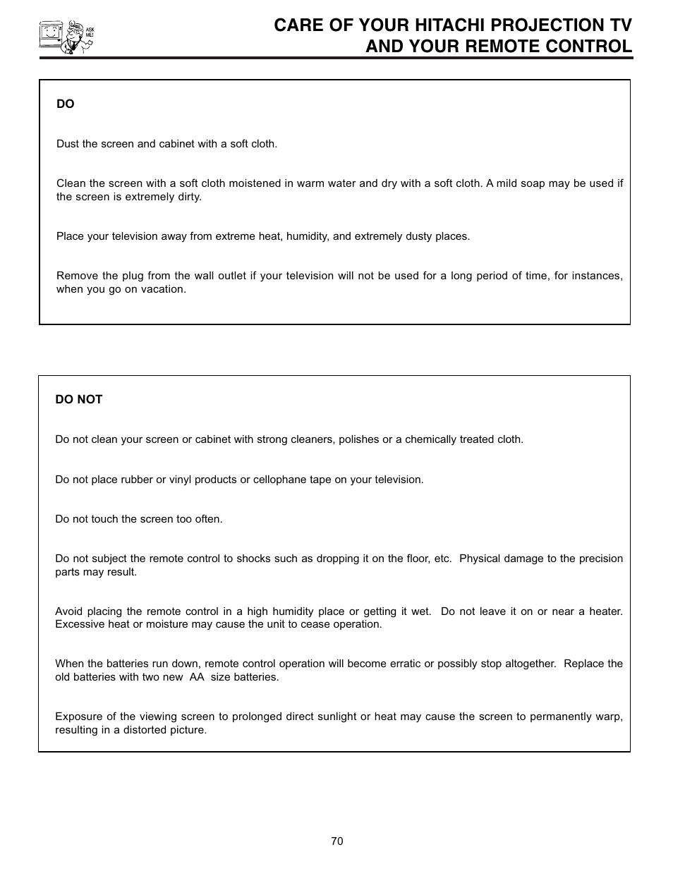 Hitachi 53SWX01W  EN User Manual | Page 70 / 76