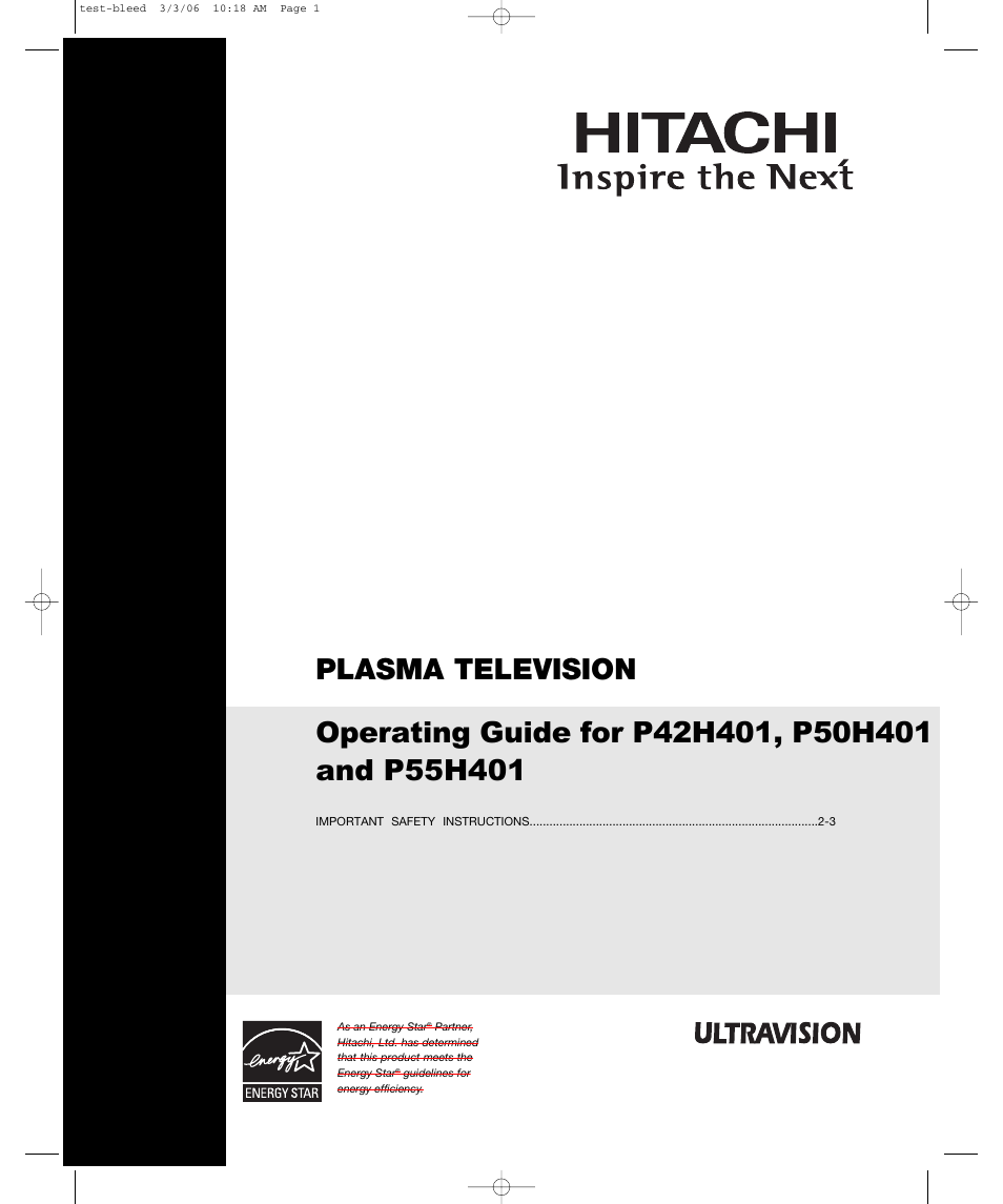 Hitachi P50H401 User Manual | 144 pages