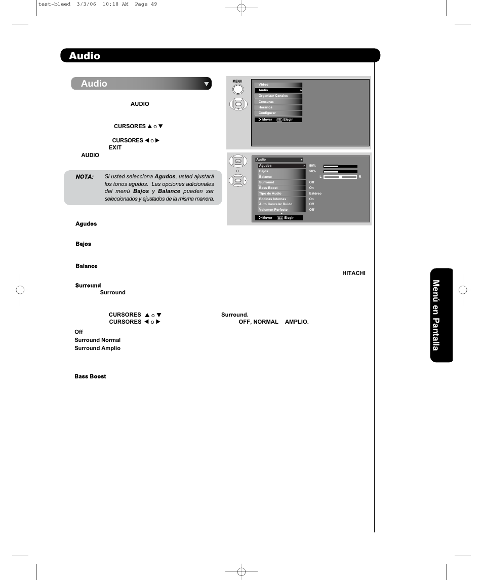 Audio | Hitachi P50H401 User Manual | Page 101 / 144