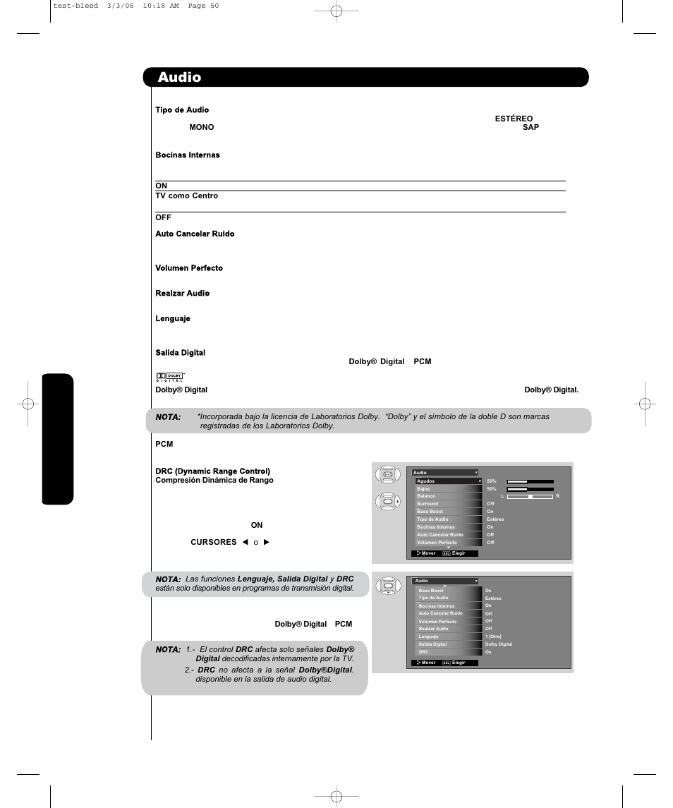Audio | Hitachi P50H401 User Manual | Page 102 / 144