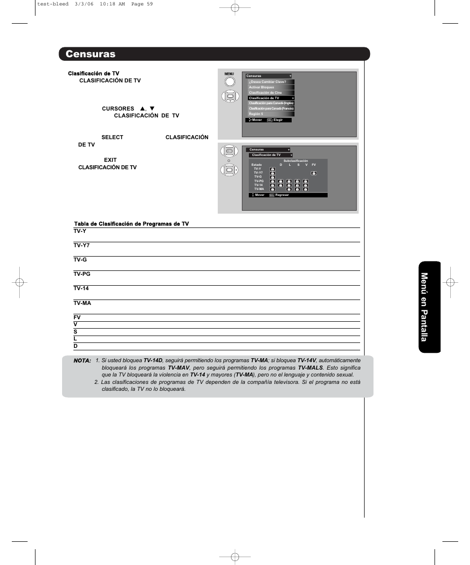 Censuras | Hitachi P50H401 User Manual | Page 107 / 144