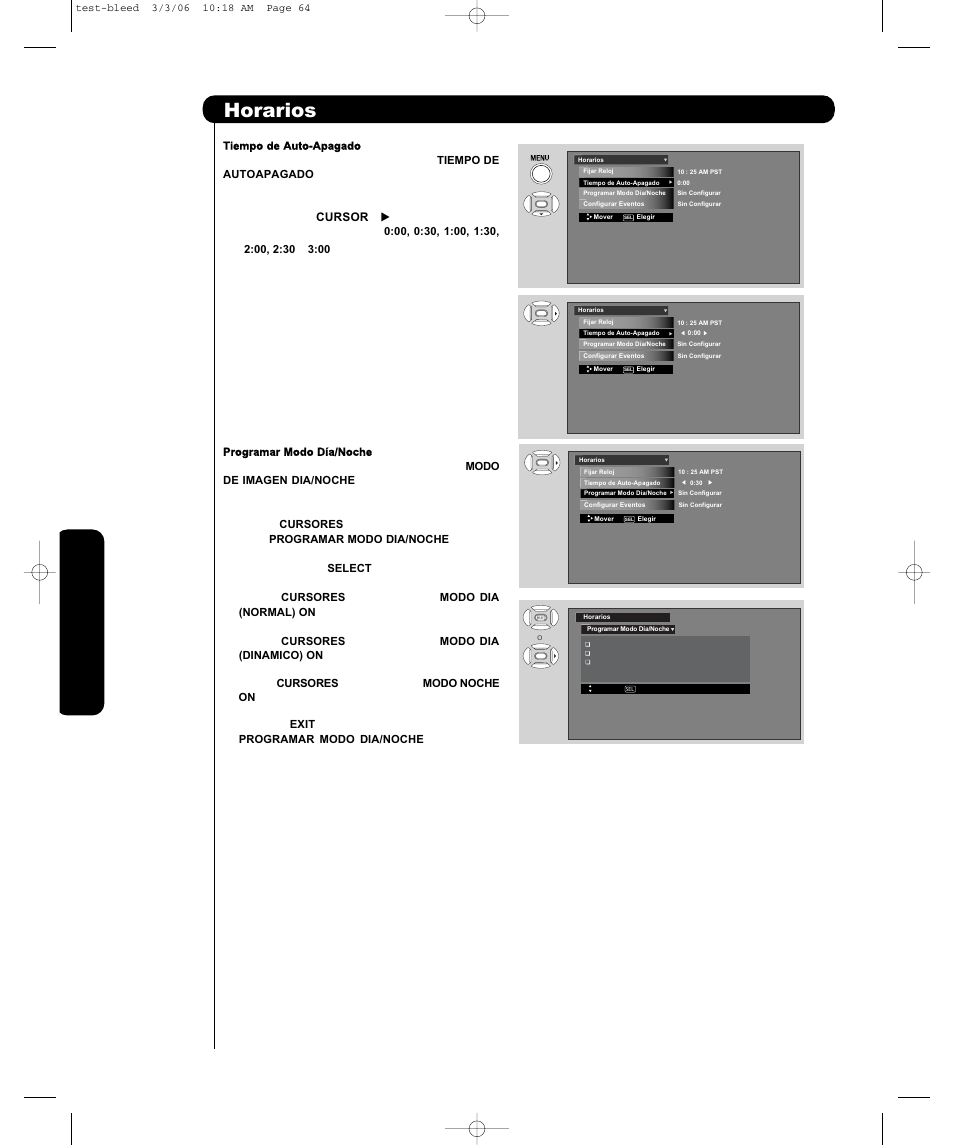 Horarios | Hitachi P50H401 User Manual | Page 112 / 144