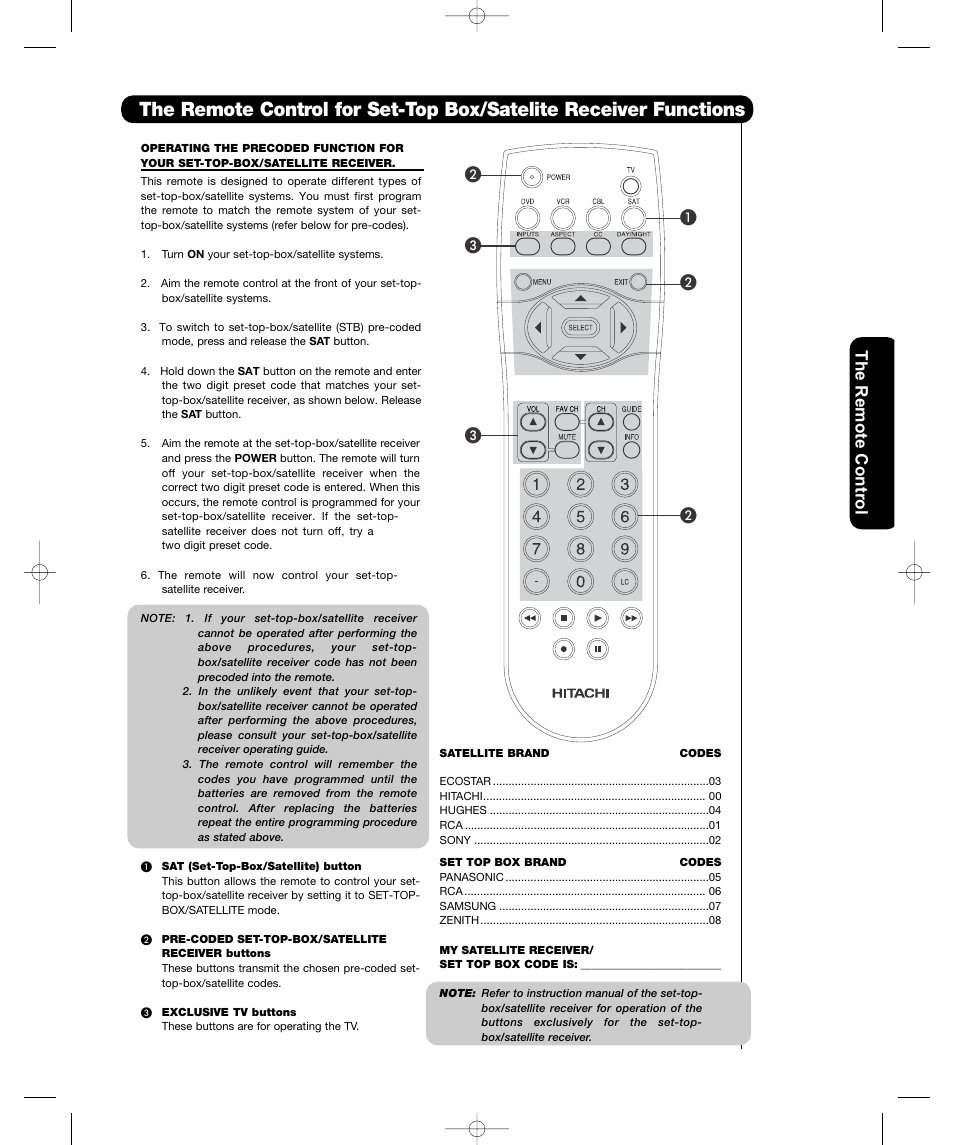 The remote control | Hitachi P50H401 User Manual | Page 29 / 144