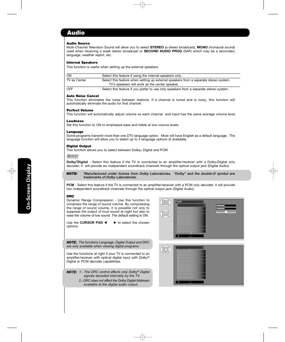 Audio | Hitachi P50H401 User Manual | Page 38 / 144