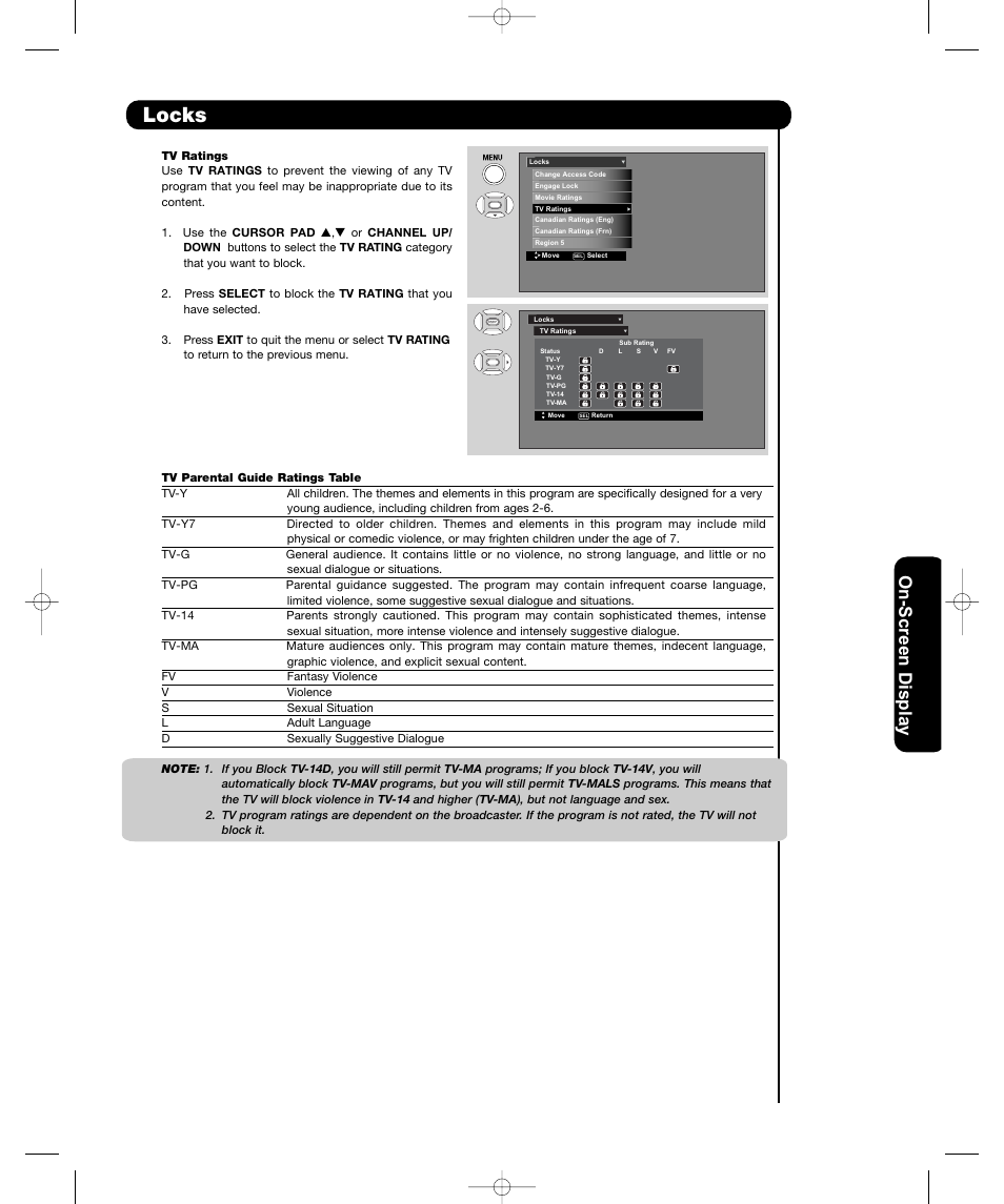 Locks, On-scree n display | Hitachi P50H401 User Manual | Page 43 / 144