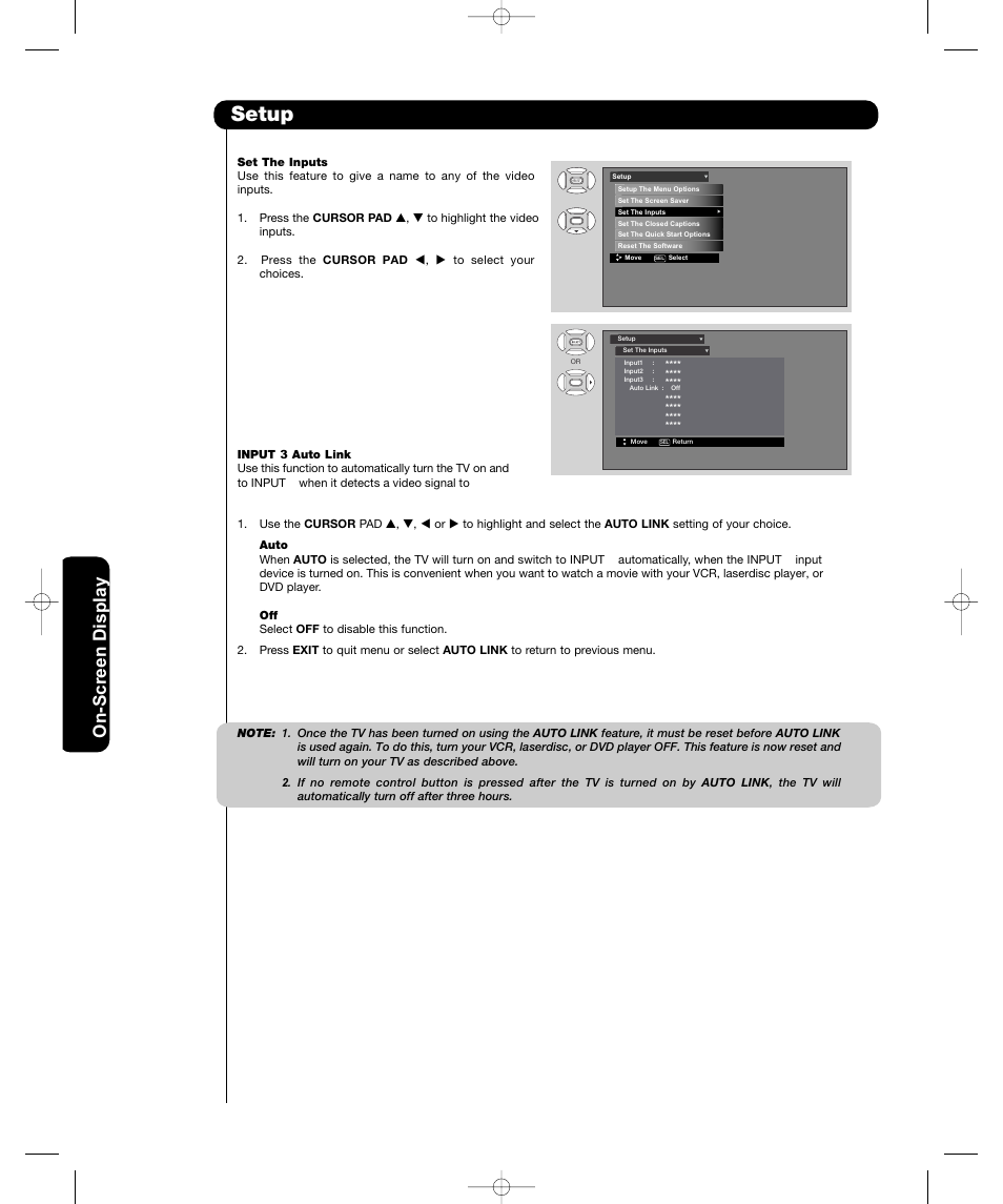 Setup, On-sc reen display | Hitachi P50H401 User Manual | Page 52 / 144