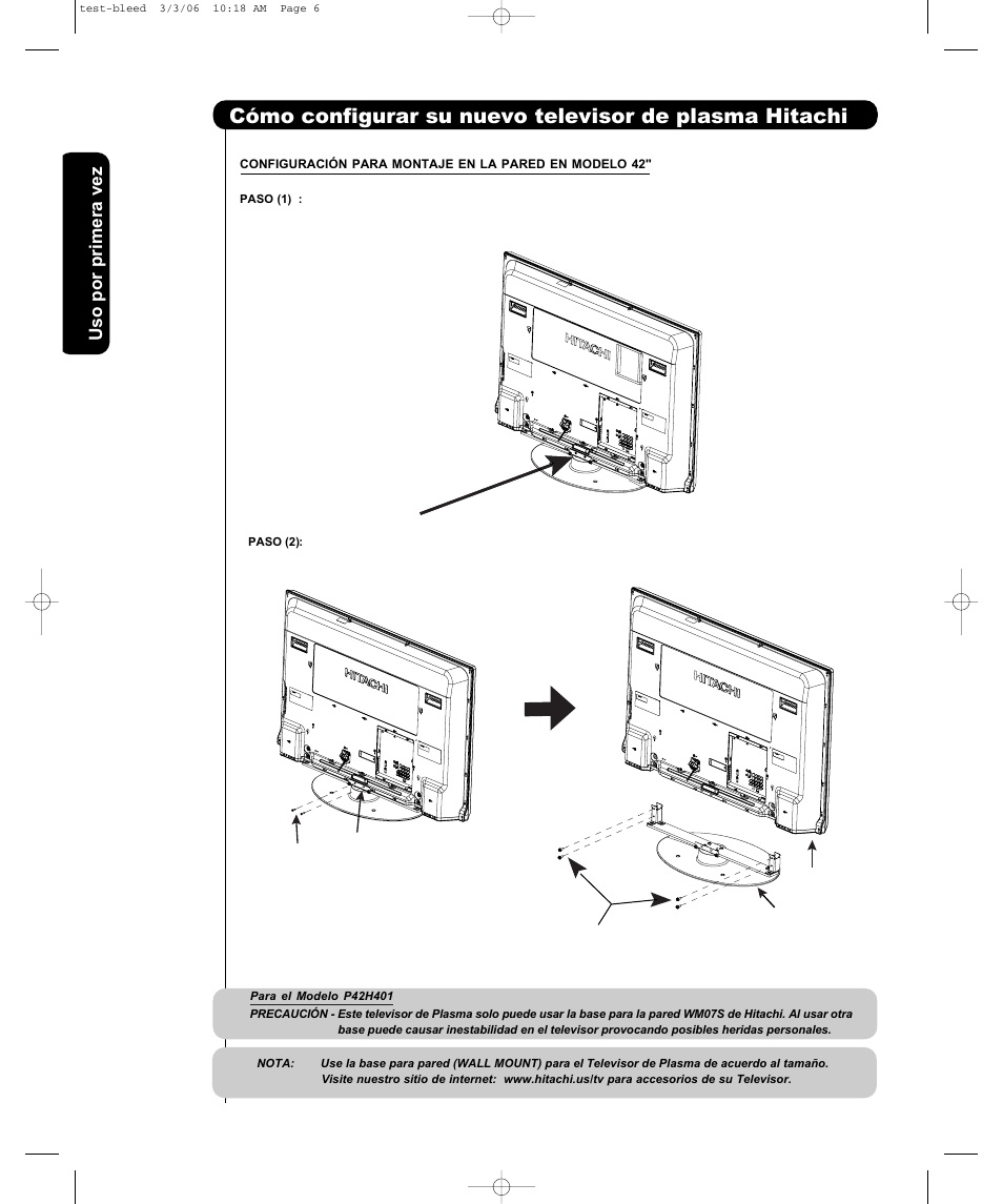 Uso por primera vez | Hitachi P50H401 User Manual | Page 72 / 144