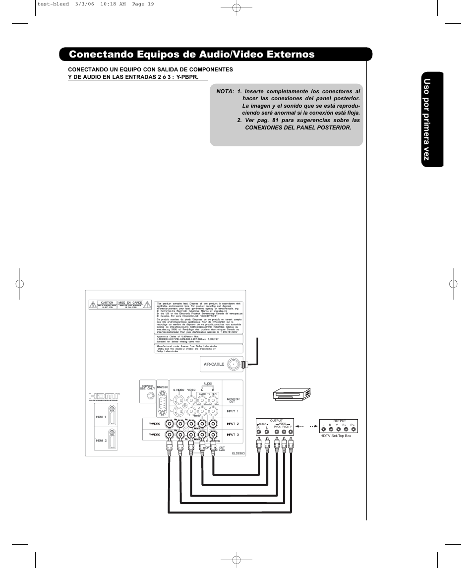 Conectando equipos de audio/video externos | Hitachi P50H401 User Manual | Page 85 / 144