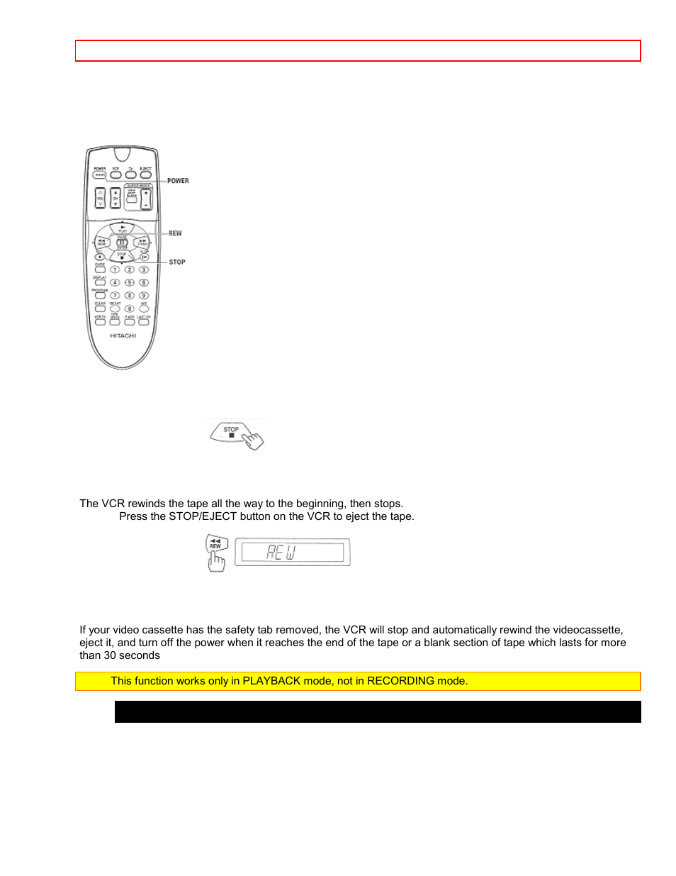 Rewinding or fast forwarding a tape at high speed | Hitachi VT-FX6407AS User Manual | Page 30 / 77
