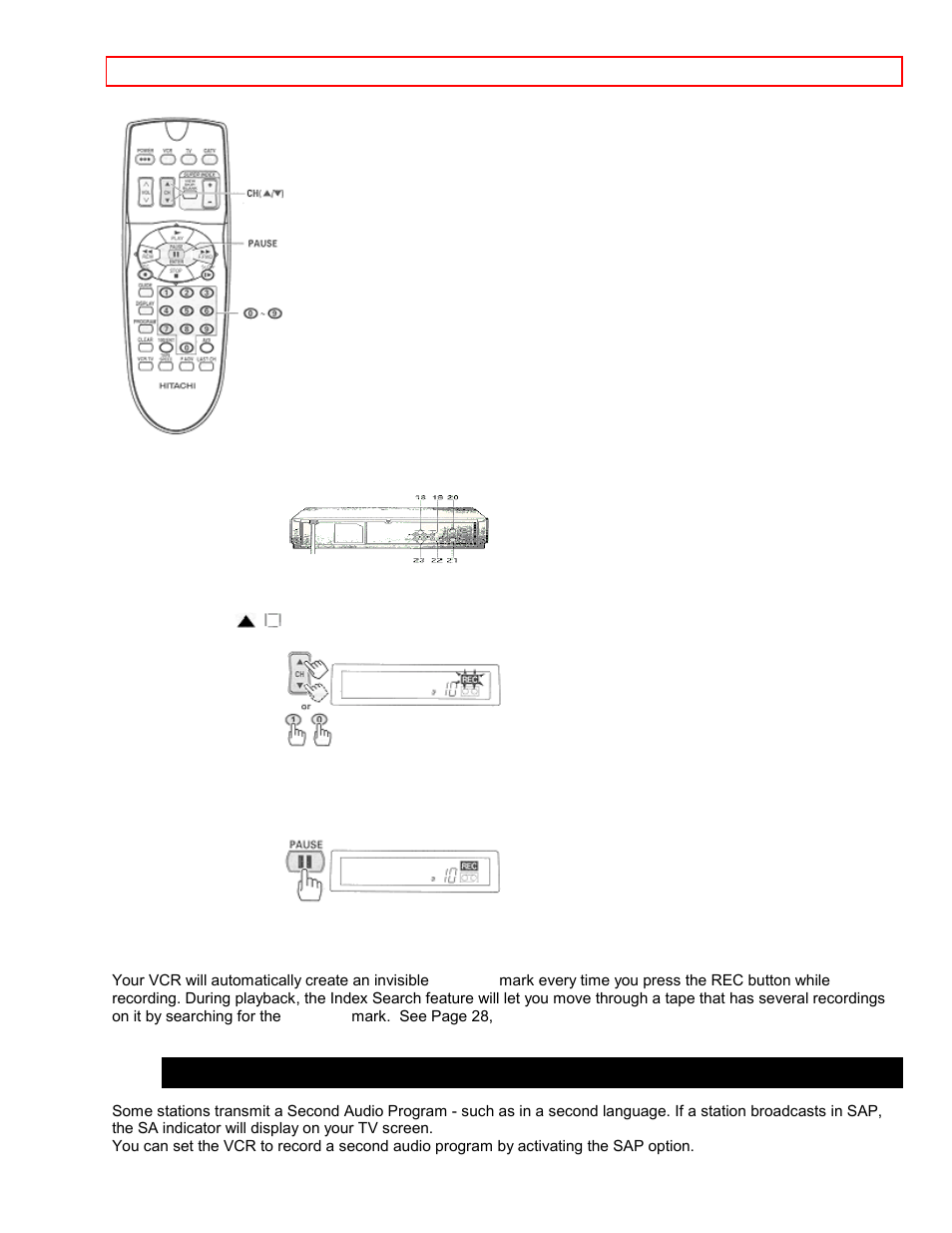 To record a second audio program (sap) | Hitachi VT-FX6407AS User Manual | Page 48 / 77