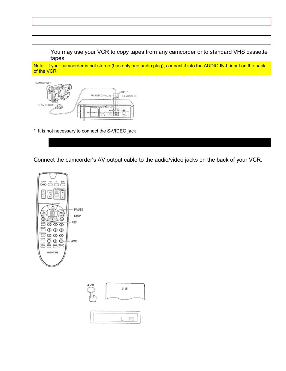 Hook-up to copy from a camcorder | Hitachi VT-FX6407AS User Manual | Page 71 / 77