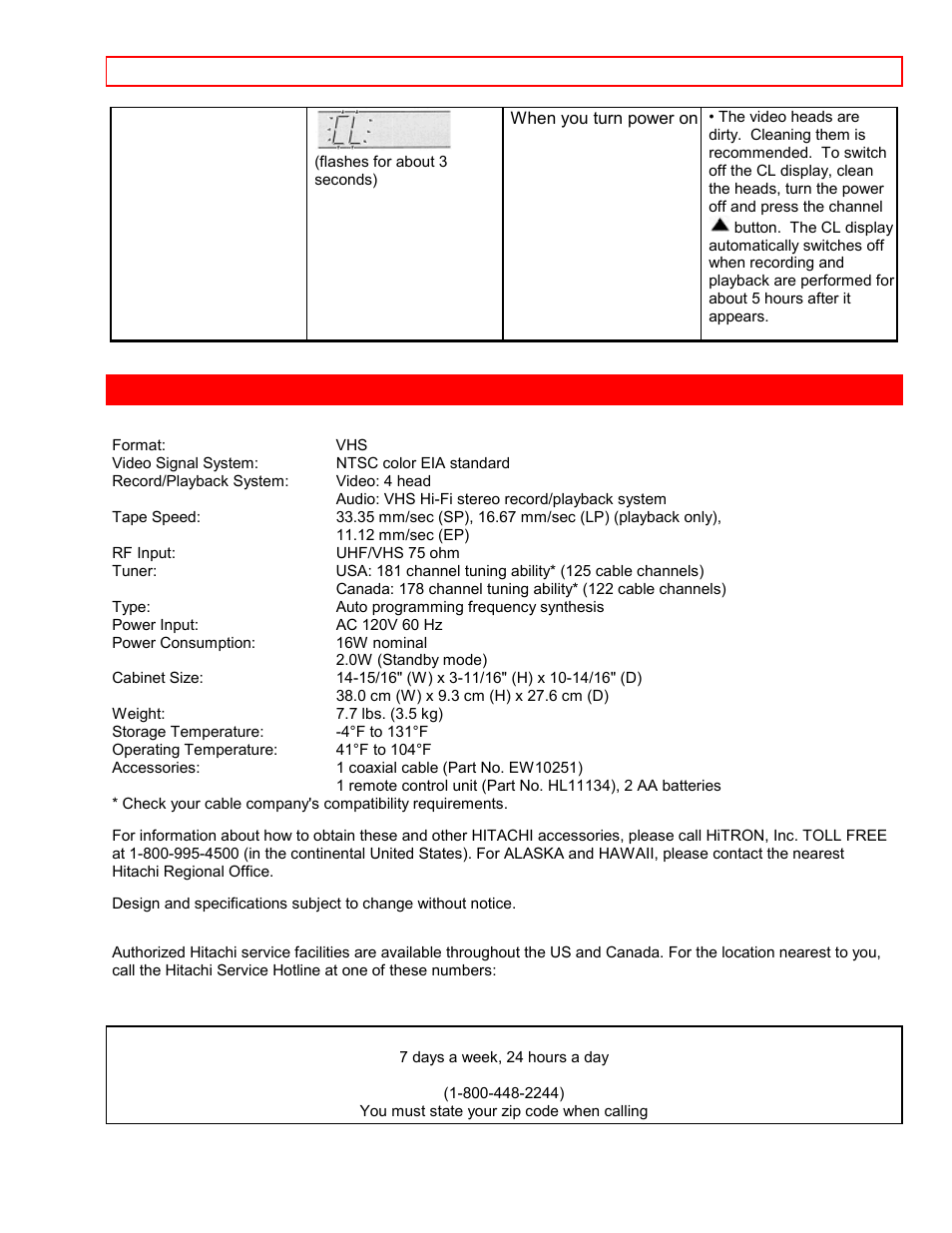 Technical specifications | Hitachi VT-FX6407AS User Manual | Page 76 / 77