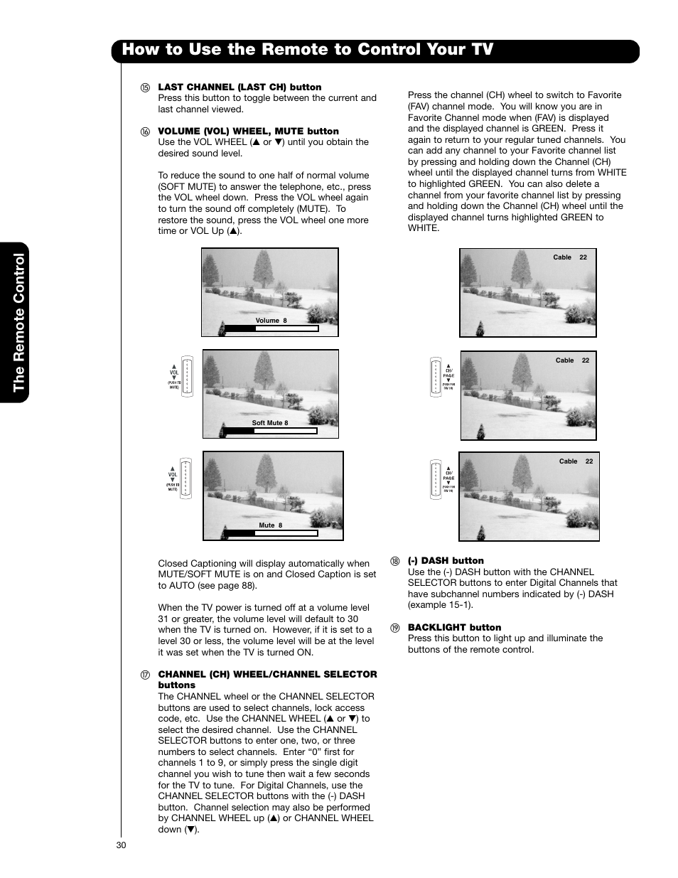 How to use the remote to control your tv, The remote contr o l | Hitachi 55HDT52 User Manual | Page 30 / 104