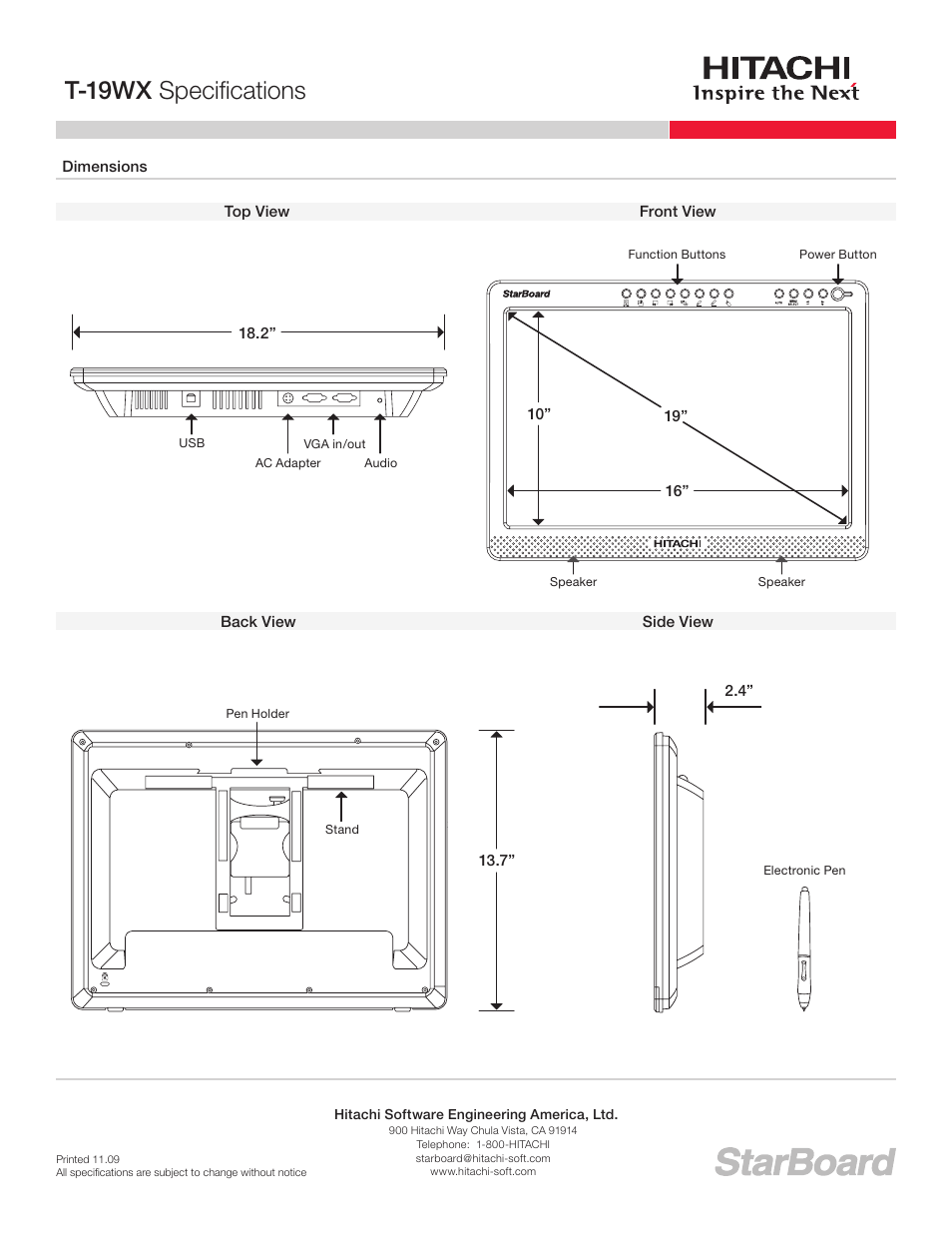 T-19wx specifications | Hitachi T-19WX User Manual | Page 2 / 2