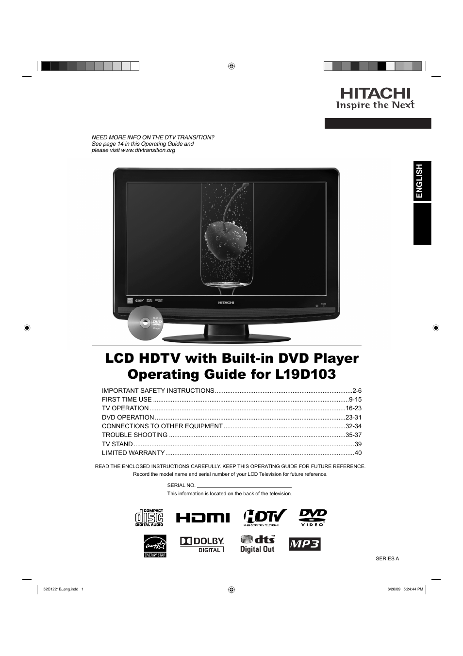 Hitachi L19D103 User Manual | 40 pages