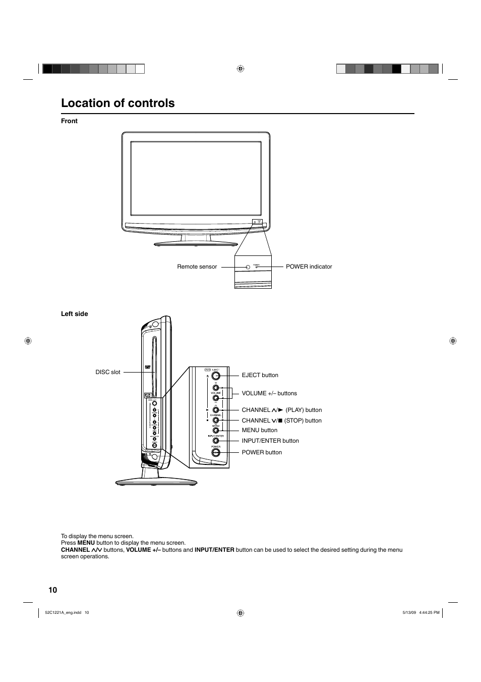Location of controls | Hitachi L19D103 User Manual | Page 10 / 40