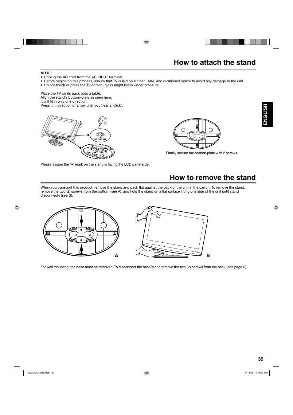 How to remove the stand, How to attach the stand | Hitachi L19D103 User Manual | Page 39 / 40
