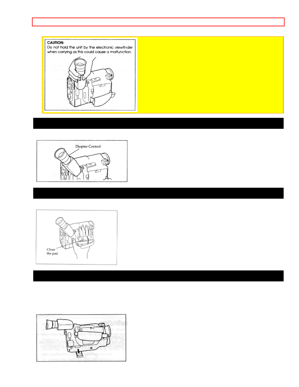 Eyepiece adjustment, Adjustment the hand strap, Loading batteries | Clock battery | Hitachi VM-H725LA User Manual | Page 14 / 59