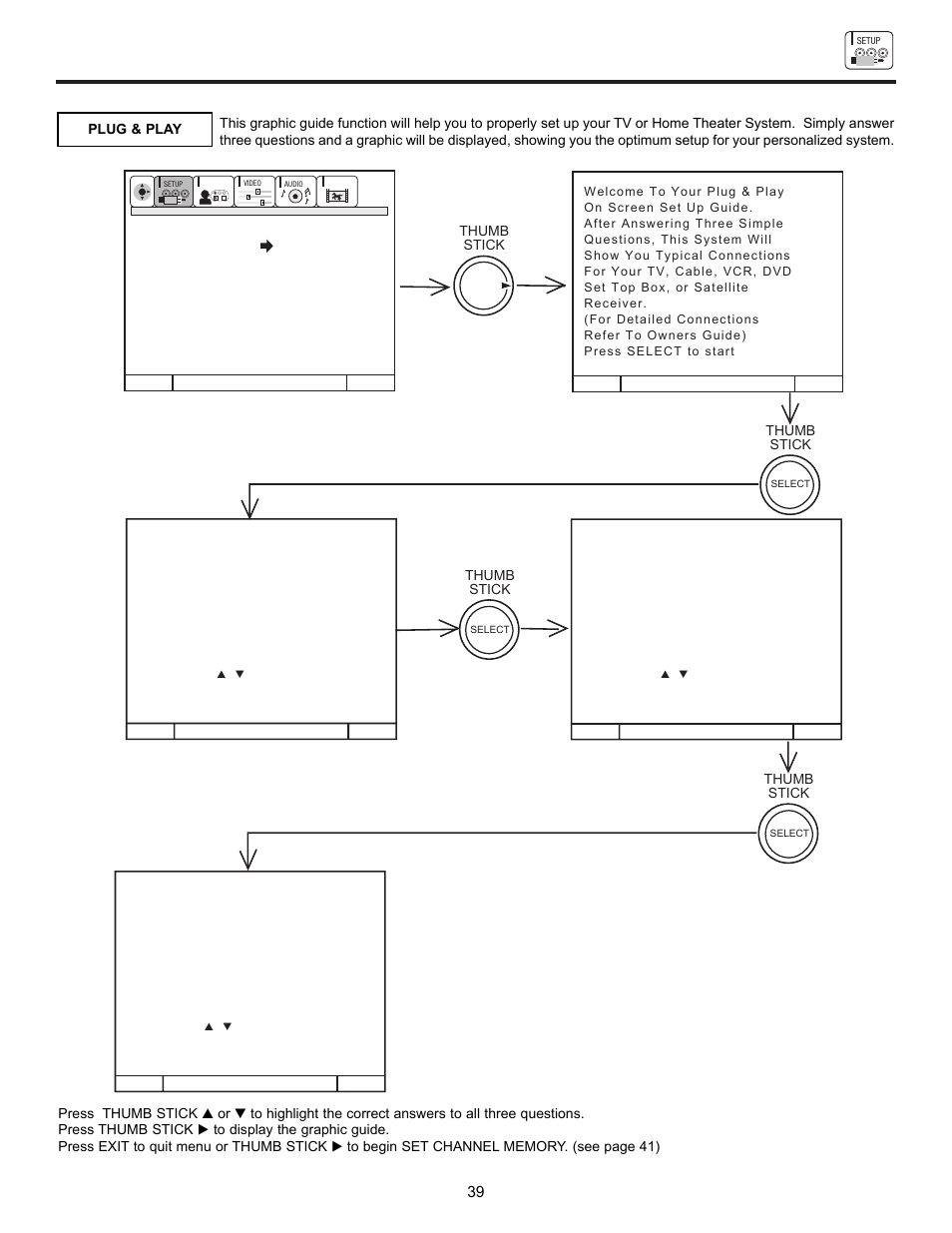 Set up | Hitachi 61UWX10B User Manual | Page 39 / 76