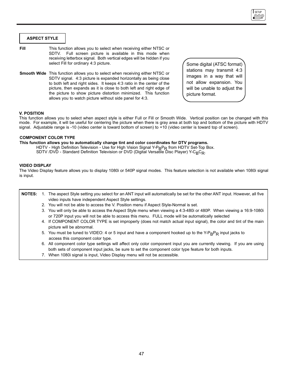 Set up | Hitachi 61UWX10B User Manual | Page 47 / 76