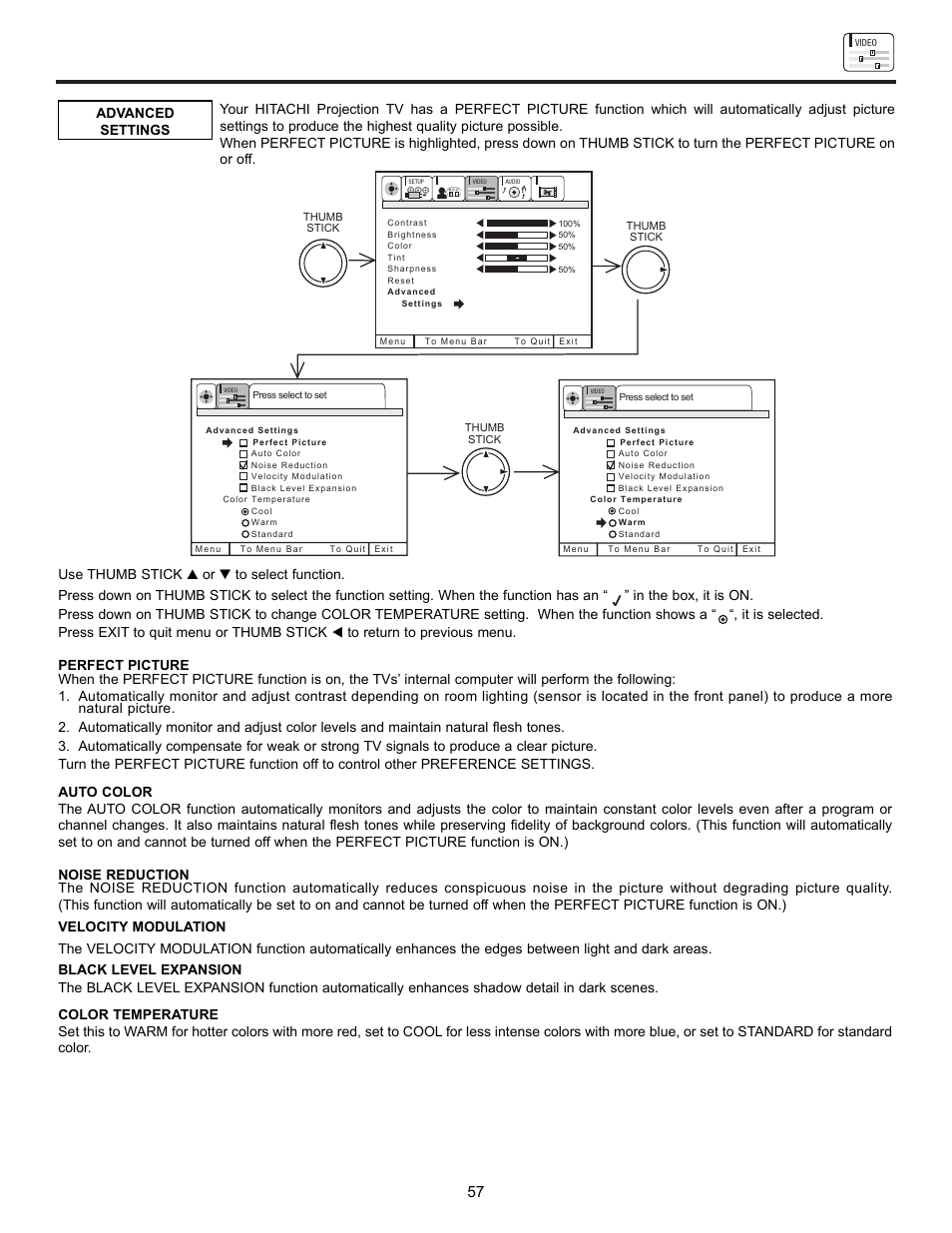 Video | Hitachi 61UWX10B User Manual | Page 57 / 76