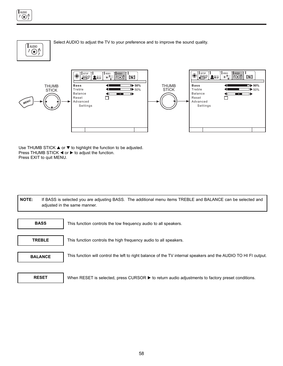 Audio | Hitachi 61UWX10B User Manual | Page 58 / 76