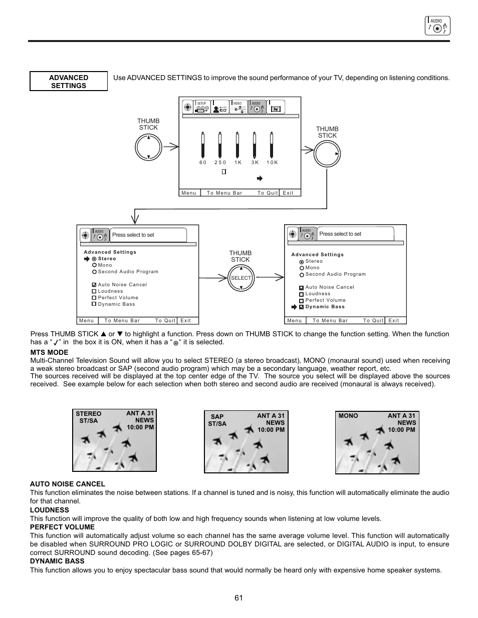 Audio | Hitachi 61UWX10B User Manual | Page 61 / 76