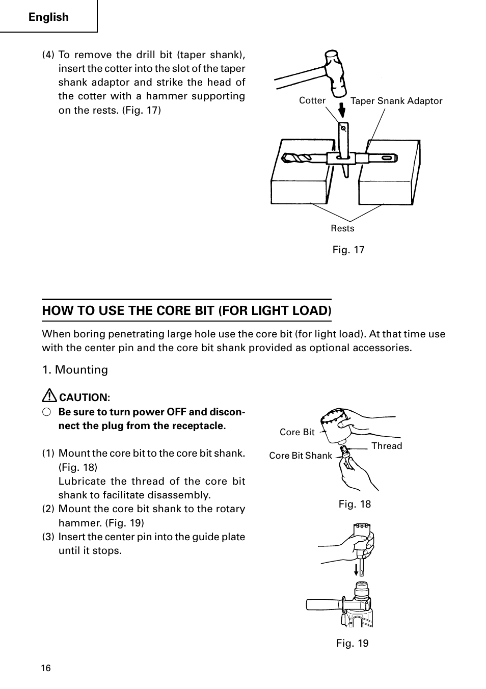 How to use the core bit (for light load) | Hitachi DH 24PC2 User Manual | Page 16 / 76