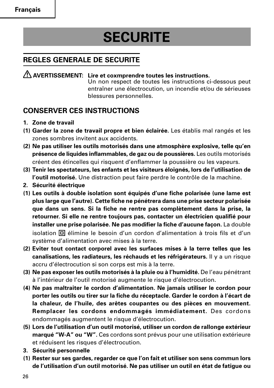 Securite | Hitachi DH 24PC2 User Manual | Page 26 / 76