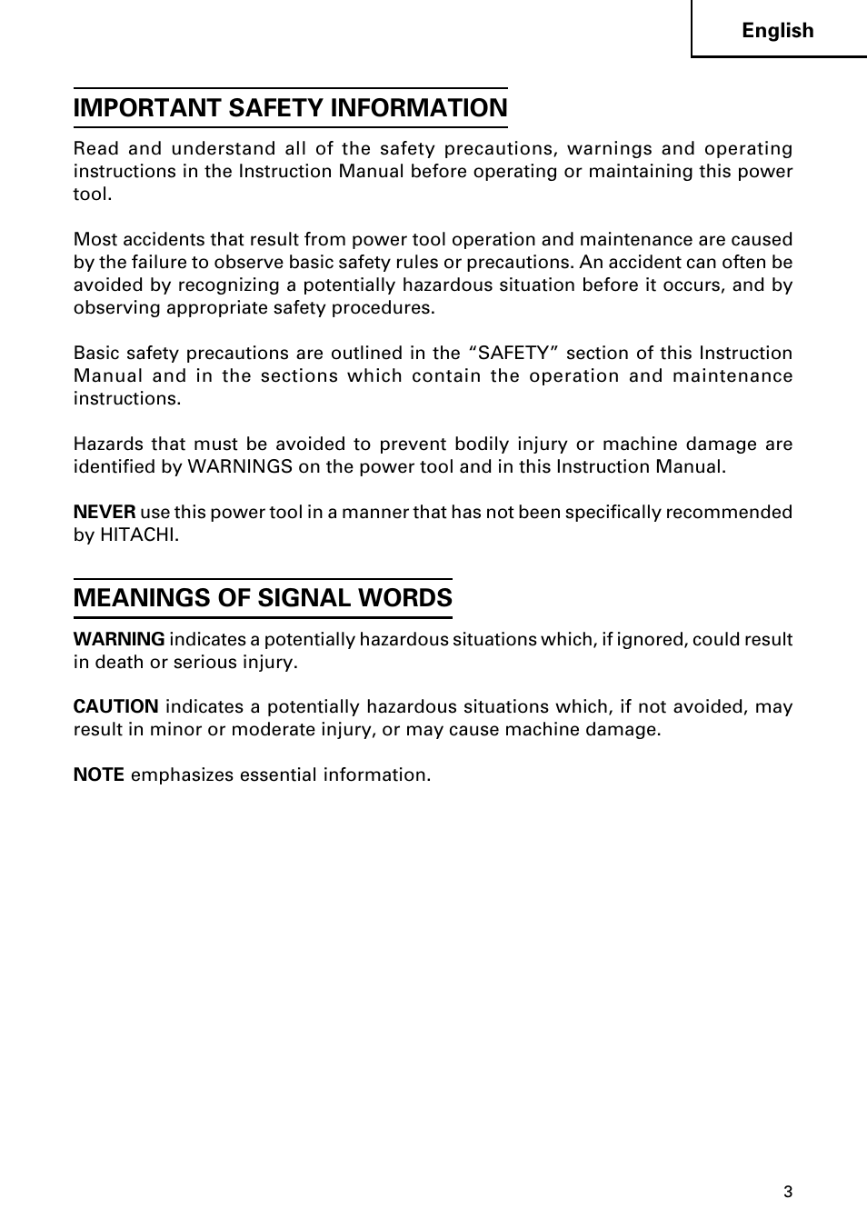 Important safety information, Meanings of signal words | Hitachi DH 24PC2 User Manual | Page 3 / 76