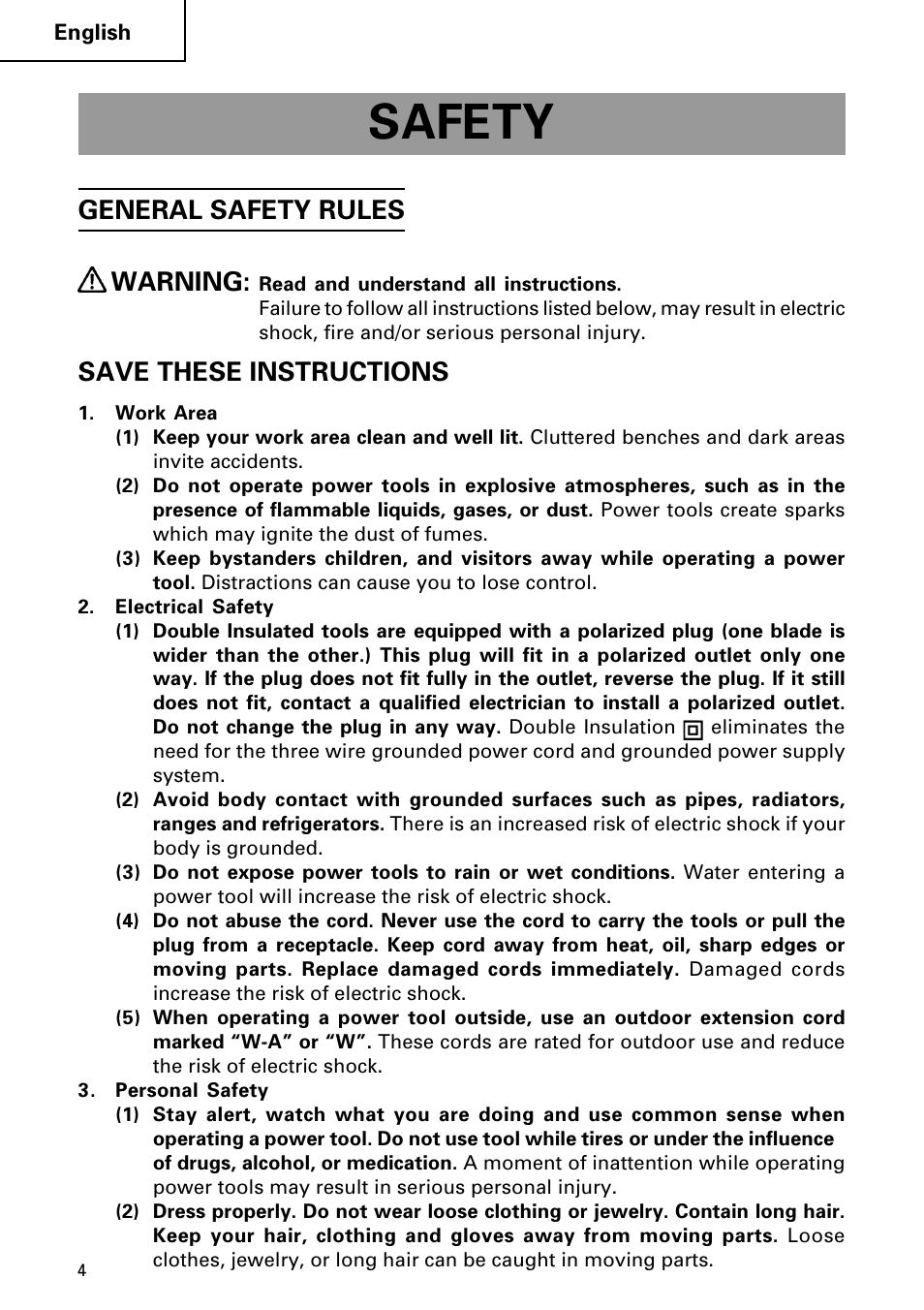Safety, General safety rules warning, Save these instructions | Hitachi DH 24PC2 User Manual | Page 4 / 76