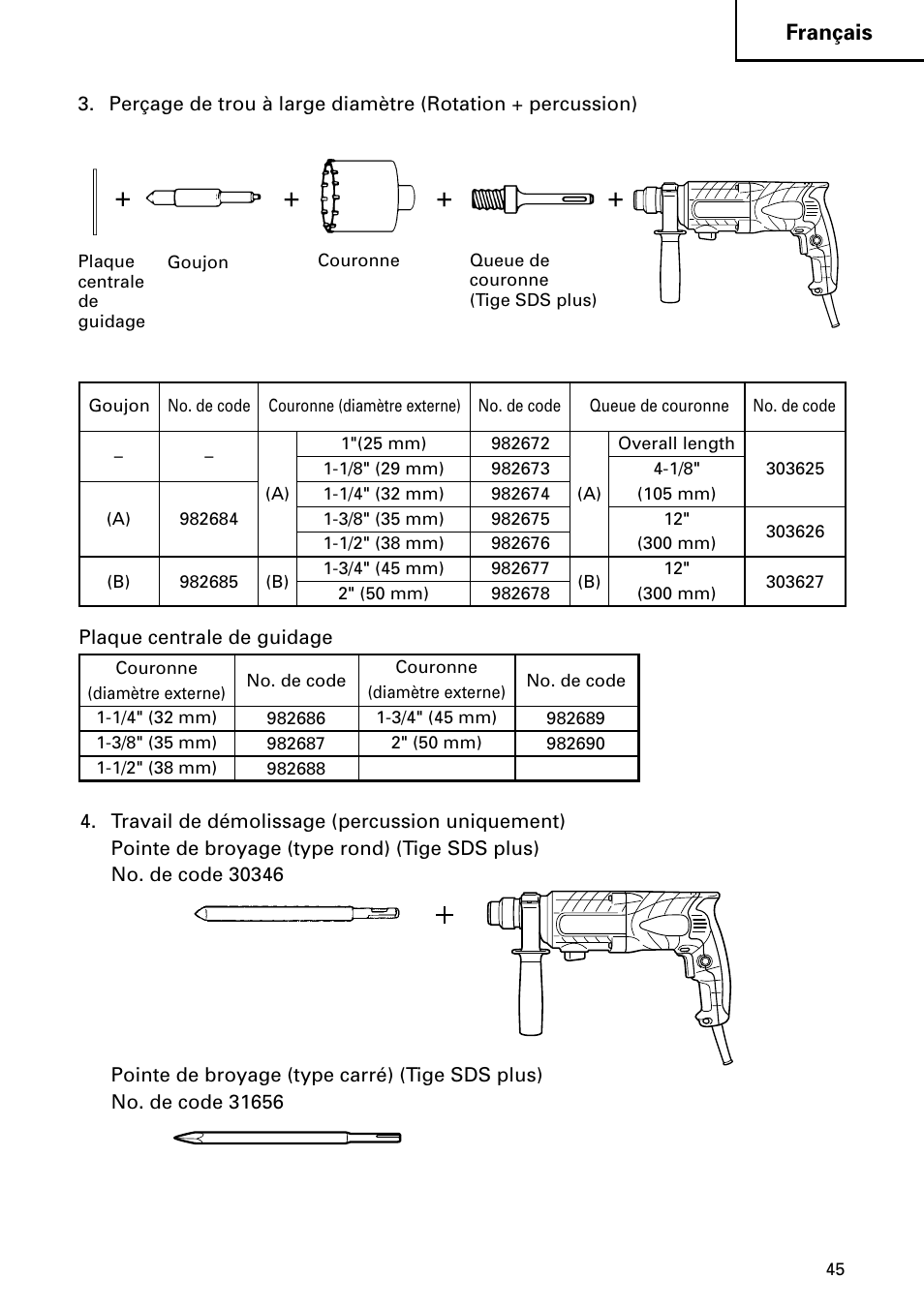 Français | Hitachi DH 24PC2 User Manual | Page 45 / 76