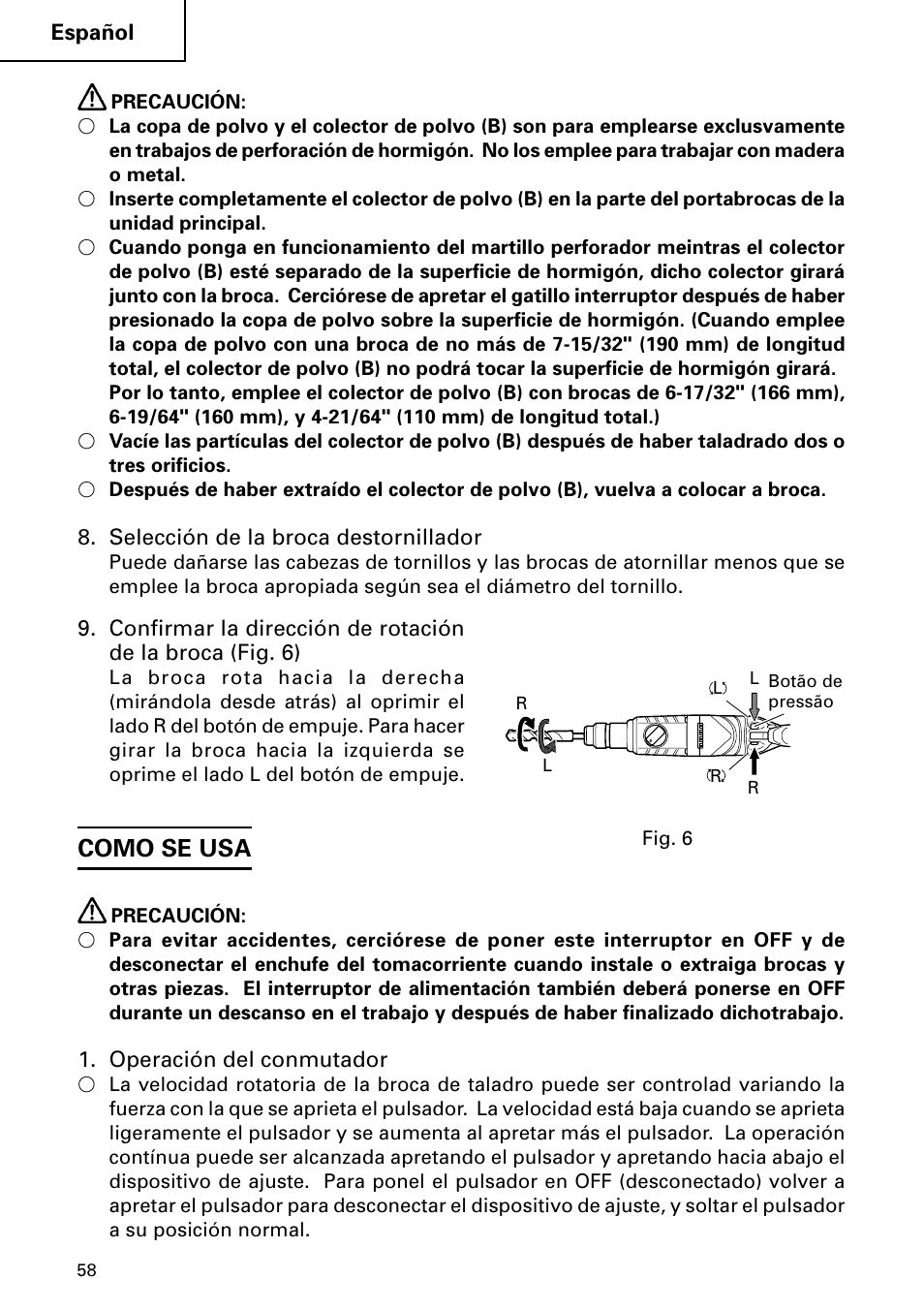 Como se usa | Hitachi DH 24PC2 User Manual | Page 58 / 76