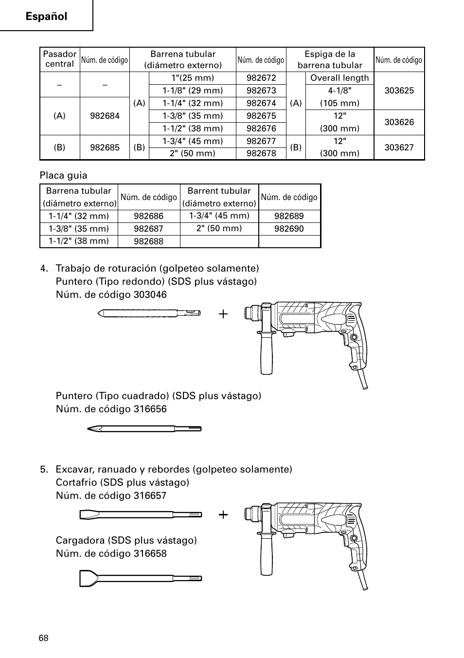 Español | Hitachi DH 24PC2 User Manual | Page 68 / 76