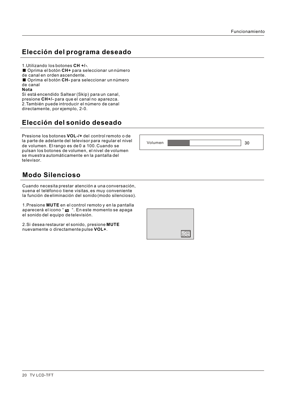 Elección del programa deseado, Elección del sonido deseado, Modo silencioso | Hitachi HLC26R1 User Manual | Page 104 / 126
