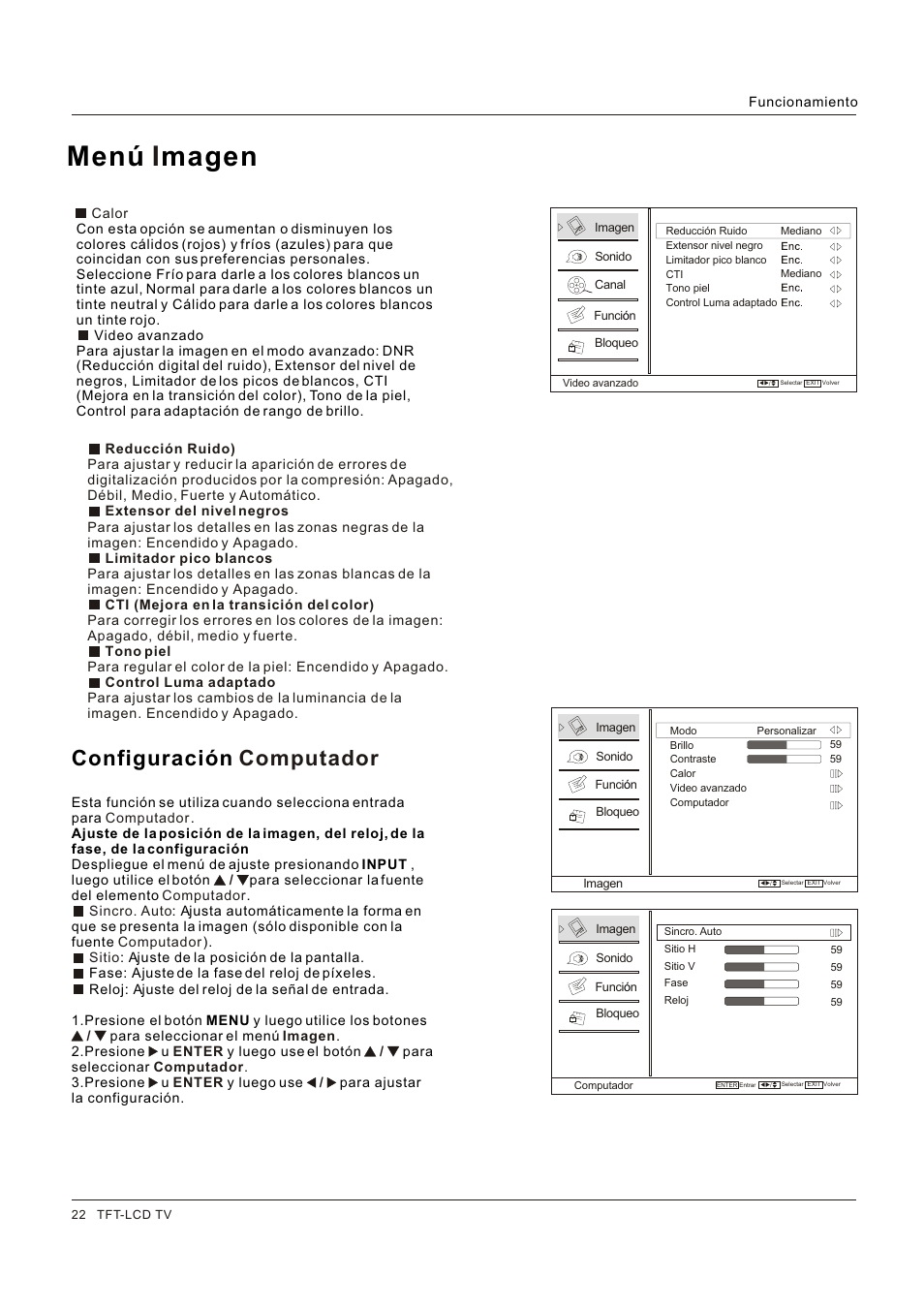 Menú magen i, Configuración, Computador | Hitachi HLC26R1 User Manual | Page 106 / 126