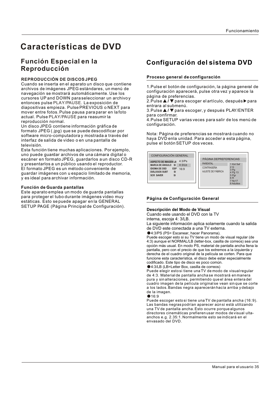 Características de dvd, Función especial en la reproducción, Configuración del sistema dvd | Hitachi HLC26R1 User Manual | Page 119 / 126