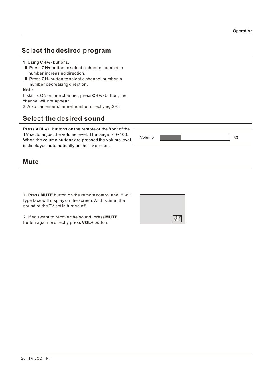 Select the desired sound, Mute, Select the desired program | Hitachi HLC26R1 User Manual | Page 20 / 126