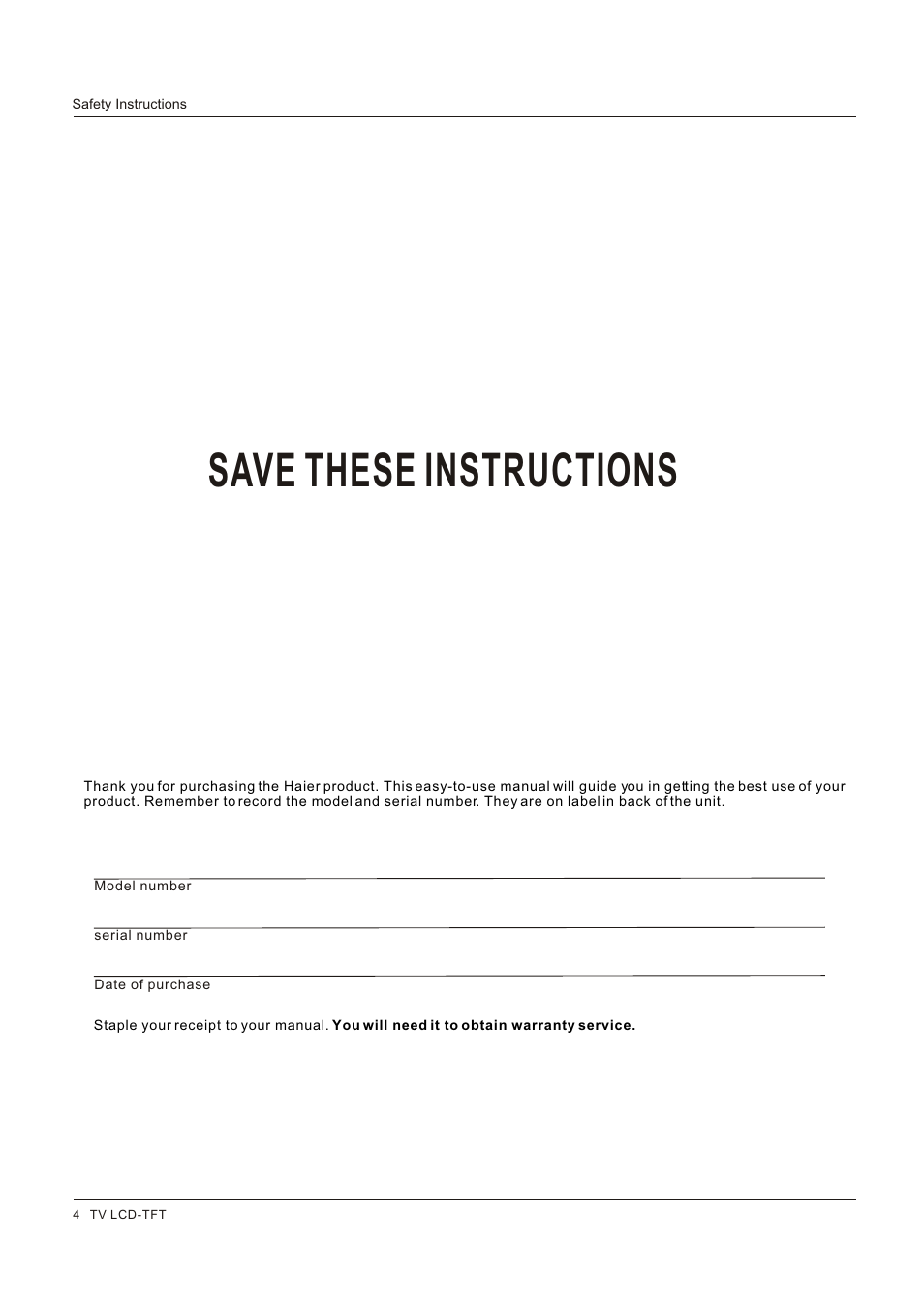 Save these instructions | Hitachi HLC26R1 User Manual | Page 4 / 126
