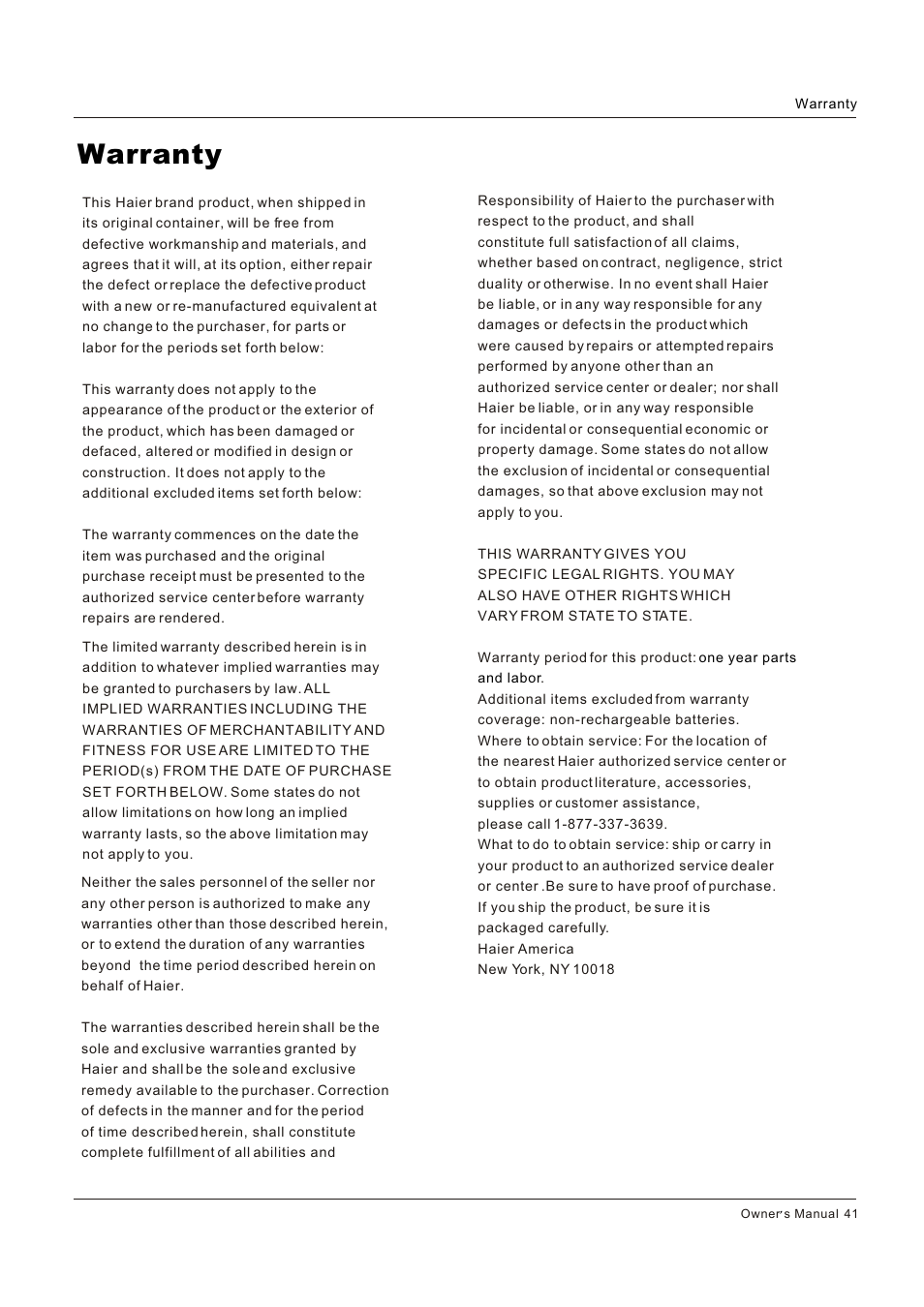 Warranty | Hitachi HLC26R1 User Manual | Page 41 / 126