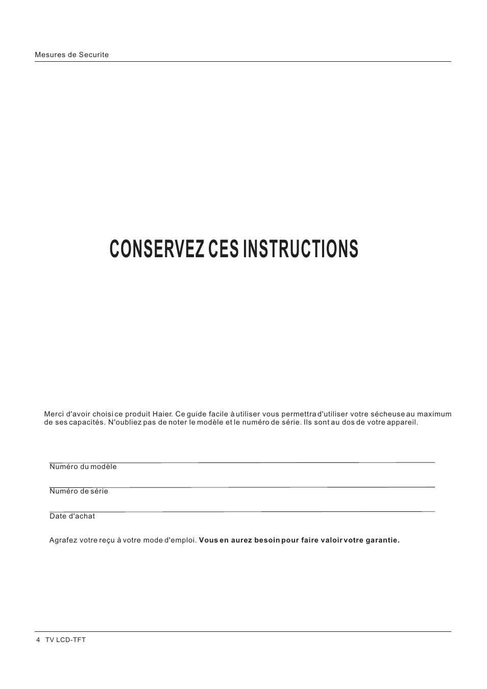 Conservez ces instructions | Hitachi HLC26R1 User Manual | Page 46 / 126